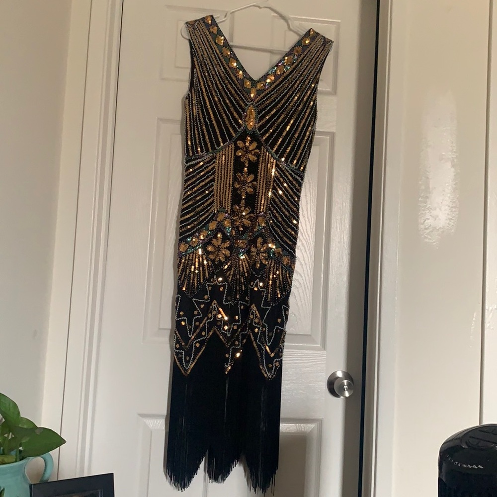 Flapper V Neck Beaded Fringed 1920s Dress